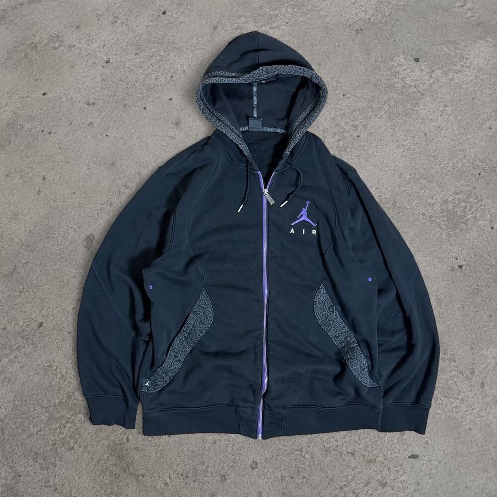 Jordan Air Jordan 2000s Black Zip Up Hoodie with Purple Jumpman Logo Sz XL